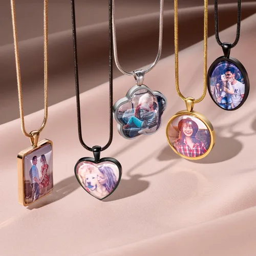 Vista 5 de Fanery sue Collares personalizados de doble cara, collares de fotos personalizados para mujeres y hombres, colgante de foto personalizado