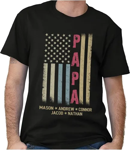 Vista 3 de Personalized Grandpa Papa Dad Kids Grandkids with Name T-Shirt, Custom Grandpa Papa Fathers Day Christmas Birthday Gifts.