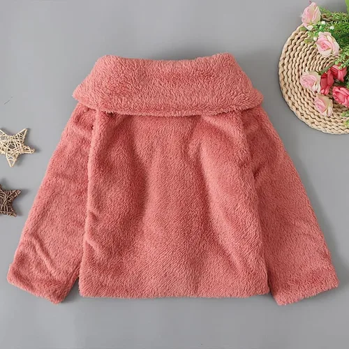 Vista 7 de Abrigos para bebés y niñas chaquetas manga larga cárdigan sólido grueso chaqueta cremallera de felpa abrigo niños