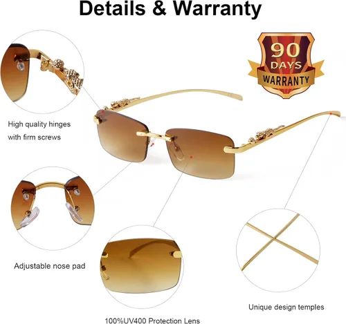 Vista 7 de JUDOO Retro Rimless Rectangle Sunglasses for Men Women Trendy Frameless Tinted Lens Eyewear