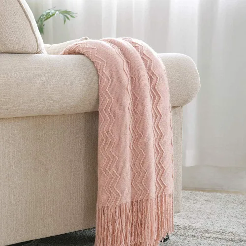 Vista 39 de Bourina Manta de punto decorativa con textura, unicolor y suave, para sofá, 50 x 60 pulgadas, almendra Knitted Throw Blanket 50x60 Inches, Soft
