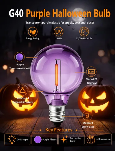 Vista 3 de 25 Pack G40 Purple Orange LED Replacement Bulbs for Outdoor String Lights
