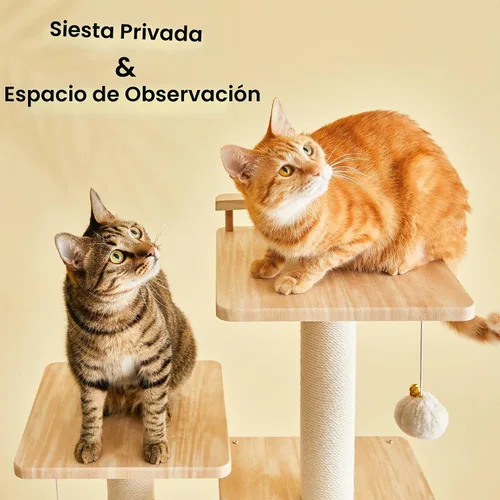 Vista 7 de Árbol para gatos moderno de 64 pulgadas, torre para gatos de interior con varios niveles, con 7 postes rascadores completamente envueltos, 2 Marrón