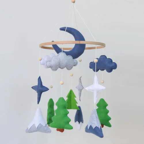 Vista 7 de Green Leaf - Móvil para cuna de bosque para niños y niñas, móvil de bebé de bosque para cuna, móvil de bosque para cuna Verde