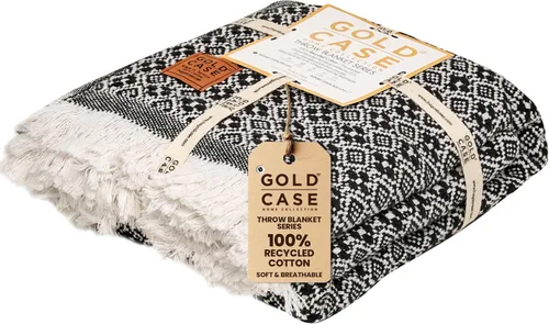 Vista 34 de Gold Case - Manta para sofá, mantas y mantas 100% algodón turco reciclado, mantas suaves Buffalo para sala de estar, manta tejida decorativa Boho