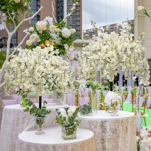 Vista 2 de Cerezo artificial que llora cerezo blanco para interiores y exteriores, hogar, oficina, fiesta, centro de mesa, boda