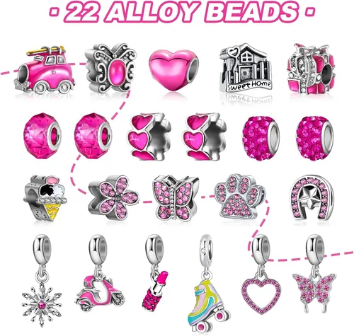 Vista 2 de MJartoria Pink Jewelry Calendario de Adviento 2025 para adolescentes adultos, joyería rosa intenso, cuenta regresiva de 24 días de Navidad, incluye