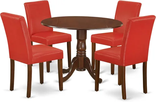 Vista 21 de East West Furniture DLAB5-BLK-73 - Juego de mesa de comedor de 5 piezas para 4 personas, incluye una mesa de cocina redonda con gota y 4 sillas