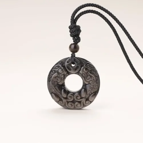 Vista 5 de COAI Collar con colgante de riqueza Pixiu Pi Yao de piedra de obsidiana