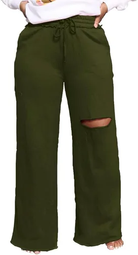 Vista 4 de PINSV Pantalones de pierna ancha para mujer, con cordón, holgados, casuales