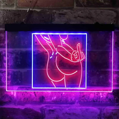 Vista 2 de ADVPRO Bad Bitch Middle Finger FXXK Girl Room - Letrero de neón LED de doble color, azul y rojo, 12 x 8 pulgadas st6s32-i3799-br