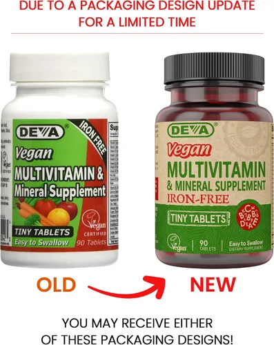 Vista 2 de DEVA Tiny Tablets Multivitaminas veganas para mujeres y hombres, multivitamínico sin hierro, suplemento mineral, vitamina C, complejo de vitamina B
