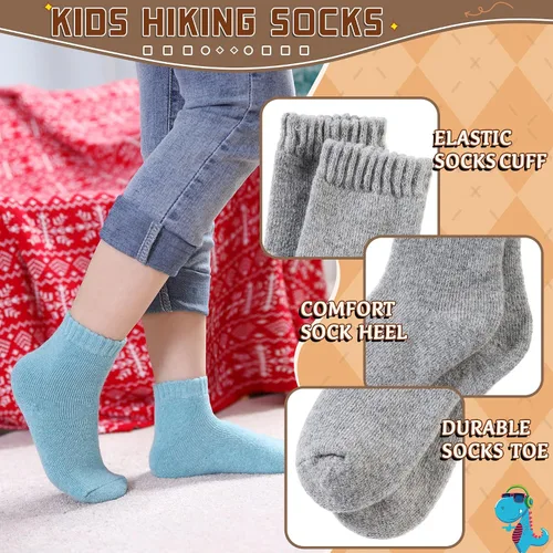 Vista 5 de SeeyAN Calcetines de lana merino para niños y niñas, botas de senderismo, térmicos, cálidos, acogedores, suaves, gruesos, 6 pares