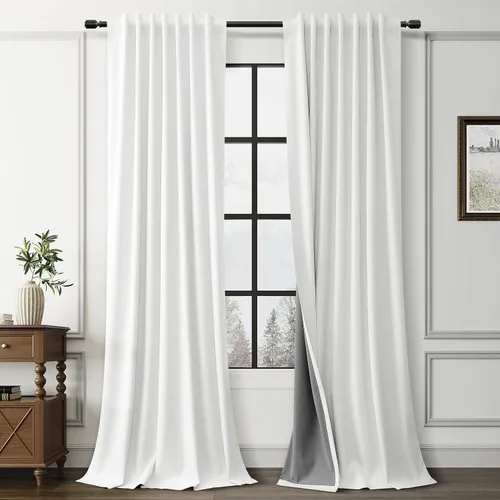 Vista 22 de Guken Cortinas opacas de lino, 2 paneles rústicos, elegantes, 100% opacas, con aislamiento térmico, banda de ganchos y trabilla trasera, 52 x 84