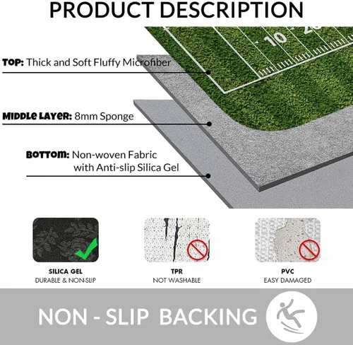 Vista 6 de Tapete de baño de campo de fútbol americano para baño, césped verde, tapete deportivo popular, tapete de baño antideslizante con parte trasera