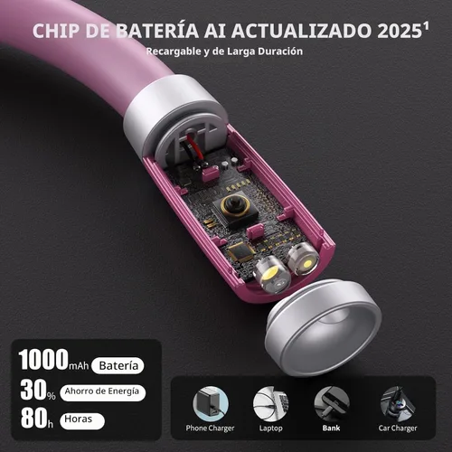 Vista 3 de LUXJET Luz de lectura de cuello y luz de libro para leer en la cama, manos libres, 3 colores y 6 niveles de brillo, brazos flexibles de 360° Rosa