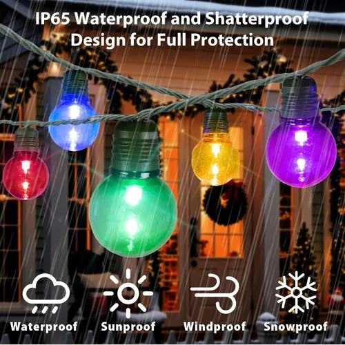 Vista 4 de 100 luces LED de 15 metros de bolas de Navidad redondas G30 al aire libre, luces de bolas pequeñas de Navidad redondas G30, impermeables