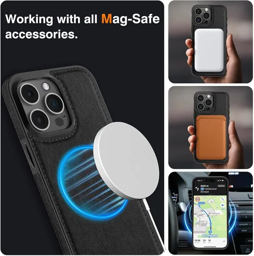 Vista 4 de LOHASIC MagSafe, funda de piel sintética suave y magnética para iPhone 15 Pro, de piel sintética, para hombres y mujeres, funda delgada de diseñador