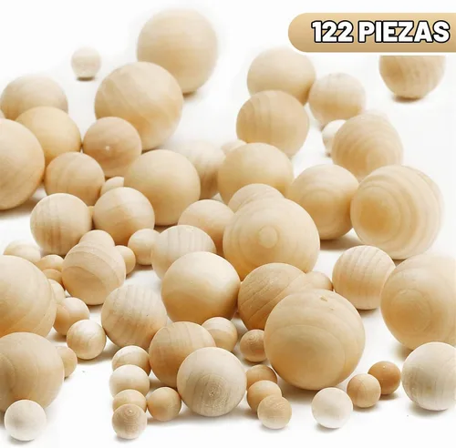 Vista 2 de Blulu 122 bolas redondas de madera sin terminar, bola de madera natural