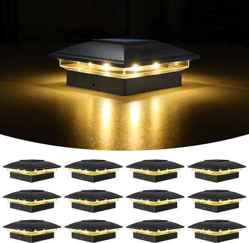 Vista 8 de VOLISUN - Luces solares para punta de poste al aire libre, impermeables, paquete de 12, valla solar - Luces para postes de 4x4, 5x5, 6x6 de Blanco