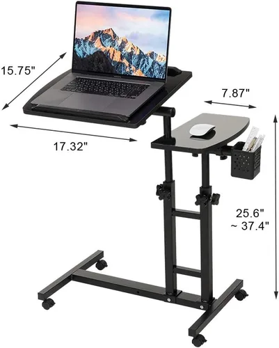 Vista 3 de Escritorio ajustable para laptop con ruedas, escritorio ajustable para cama, carrito ajustable para laptop, mesa sobre la cama, mesa auxiliar