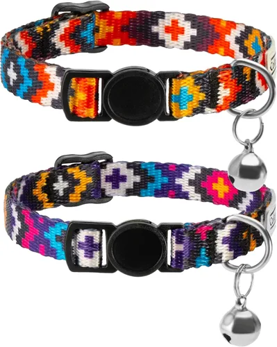 Vista 10 de CollarDirect Juego de 2 collares para gatos con campana extraíble, diseño tribal azteca de seguridad ajustable para mascotas
