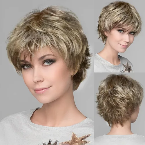 Vista 11 de HAIRCUBE Pelucas cortas de corte Pixie con textura de cabello humano para mujeres con flequillo pelucas sintéticas de repuesto - #17/101