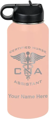 Vista 71 de LaserGram Botella de agua personalizada, asistente de enfermería certificada por la CNA, acero inoxidable de doble pared aislada al vacío con popote