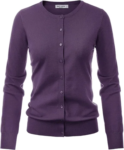 Vista 14 de GRACE KARIN Suéter de punto ligero con botones para mujer Azul (Acid Blue)