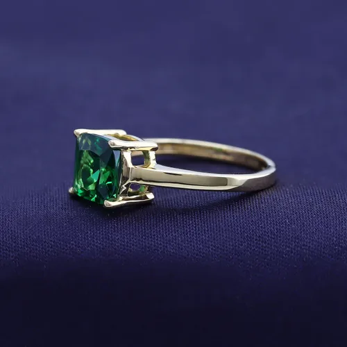Vista 3 de AFFY Anillo de compromiso solitario de esmeralda verde simulada de corte cojín de 0.276 in para mujer, en oro de 14 quilates sobre plata esterlina