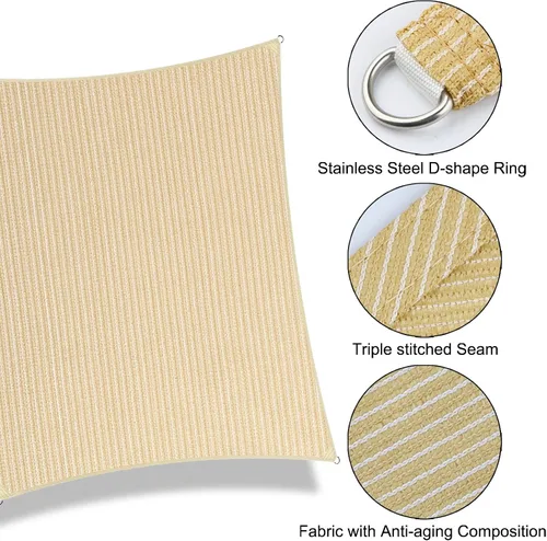 Vista 2 de Toldo rectangular de tela de refugio de 5 x 5 pies para patio al aire libre y jardín, 185 GSM, 96% de bloqueo UV, resistente, personalizado, beige