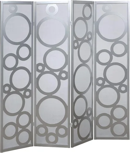 Vista 6 de Roundhill Furniture Arvada - Divisor de habitación de madera de 4 paneles con patrón circular, color negro