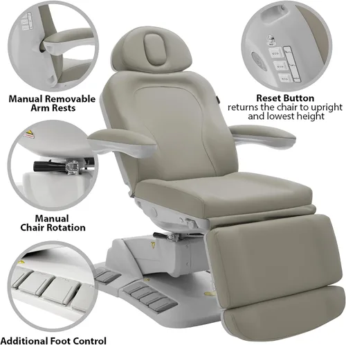 Vista 4 de SKINACT Palma - Mesa de tratamiento médico eléctrico de 4 motores y silla facial con giratorio, altura ajustable, respaldo, inclinación del asiento