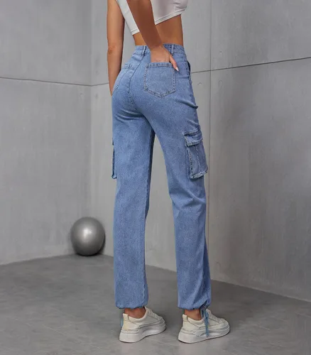 Vista 4 de ZMPSIISA Pantalones cargo de cintura alta para mujer, pantalones casuales de pierna ancha, 6 bolsillos, pantalones militares de combate