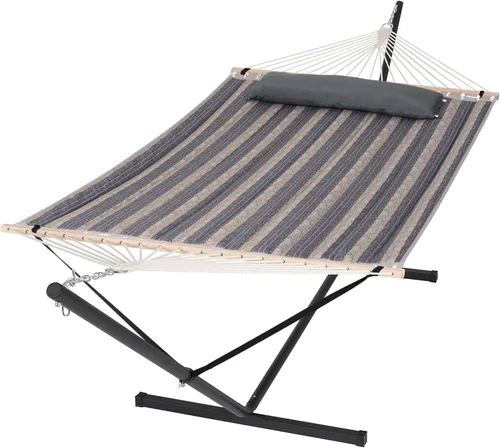 Vista 19 de SUNCREAT Hammocks Hamaca doble extragrande con soporte de 12 pies, capacidad de 475 libras, hamaca portátil al aire libre con barra separadora