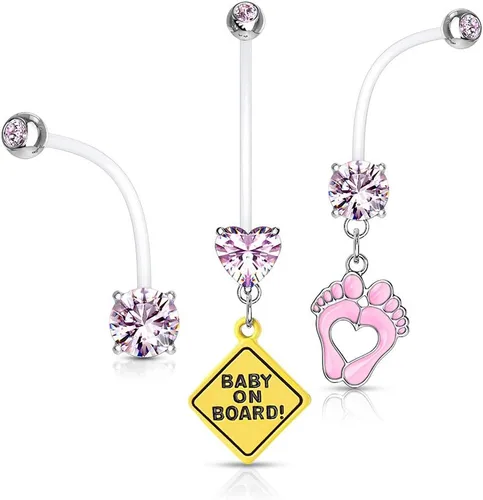 Vista 4 de Pierced Owl 3-Pack Double Jeweled Pregnancy Belly Button Ring Retainers