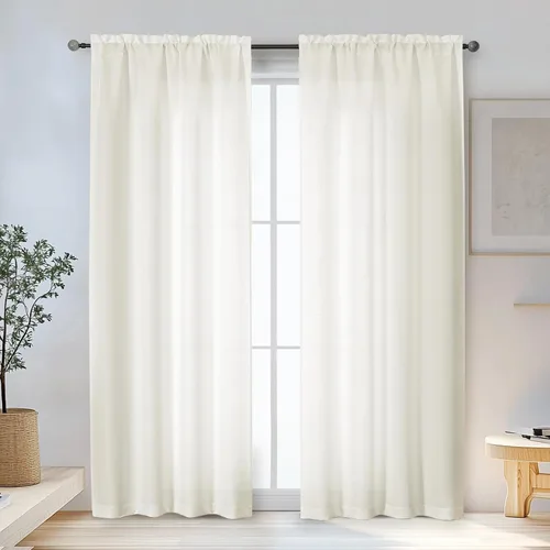 Vista 13 de OWENIE Bob Juego de 2 Paneles de Cortinas Negras de Cocina para Ventanas de 36 Pulgadas de Largo, Cortinas Cortas de Café con Textura de Lino