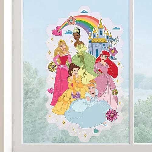 Vista 2 de Make It Real Disney: Mosaico de arte de ventana – Princesa Disney – 70 piezas, rompecabezas reutilizables para ventana, crea una imagen de 9.5 x