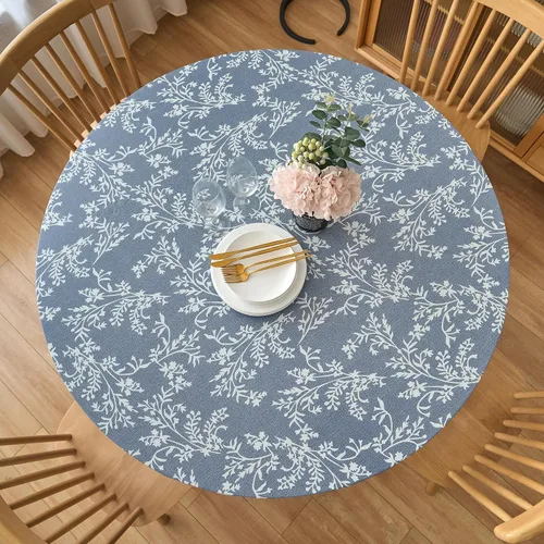 Vista 49 de LIBERECOO Mantel redondo de vinilo ajustable con reverso de franela, borde elástico, impermeable, resistente a las manchas, mantel lavable