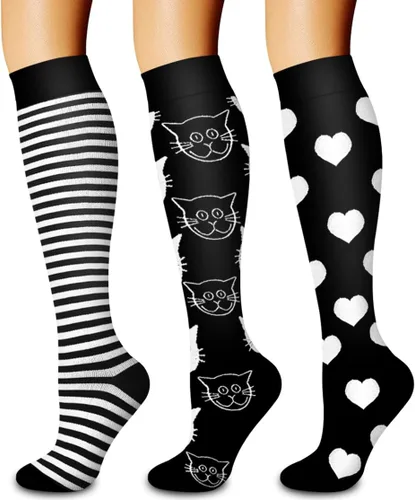 Vista 127 de Paquete de 3 pares de calcetines de compresión médica para mejorar la circulación de mujeres y hombres, para correr, hacer deporte y amamantar