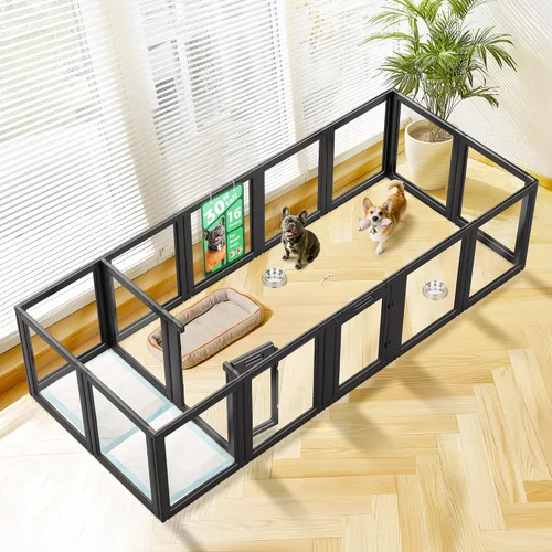 Vista 8 de FXW AuraSpace - Cerca acrílica para perros pequeños, para interiores, 24 pulgadas, 2 paneles, incluye 1 puerta y 1 panel, color negro