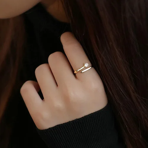 Vista 2 de Anillos ajustables para mujer, plata de ley S925, anillos abiertos de oro grueso para mujer con circonita