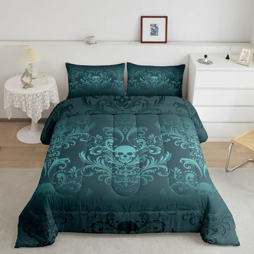 Vista 49 de Erosebridal Juego de ropa de cama damascada gótica para adultos, juego de edredón victoriano antiguo, edredón floral vintage gótico con diseño
