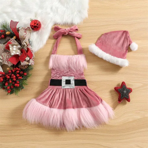 Vista 6 de oneflow Traje de Navidad para recién nacido, vestido de Navidad de terciopelo rojo, mameluco para primer vestido de Navidad