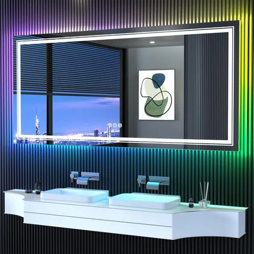 Vista 12 de Snowdool Espejo LED para baño, 28 x 36 pulgadas con retroiluminación RGB de 8 colores + 3 luces delanteras (ajustables individualmente), antiniebla