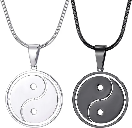 Vista 2 de MOO&LEE Yin Yang - Collar con colgante para hombres y mujeres, cadena de serpiente de acero inoxidable de 22 pulgadas, collar BFF para 2, Acero