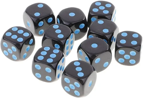 Vista 5 de Juego de 10 dados D6 de seis caras para Dungeons and Dragons RPG MTG Party Board Games Blue Black