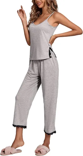 Vista 4 de LYANER Conjunto de pijama para mujer con cuello en V sin mangas y pantalones
