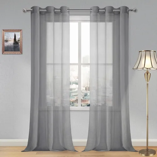 Vista 159 de DWCN Cortinas traslúcidas color verde frijol para sala de estar y dormitorio - Cortinas voile con aspecto de lino sintético con ojales en la parte