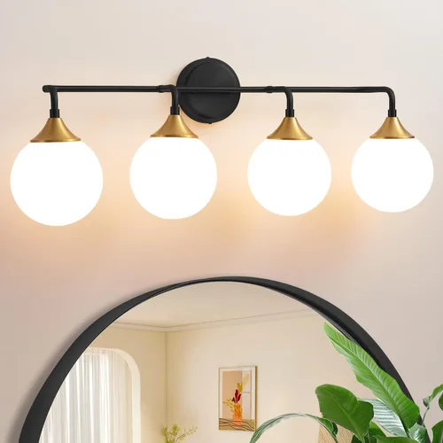 Vista 12 de Accesorios de Iluminación para Baño Negros, Iluminación Moderna de Tocador Sobre Espejo, Aplique de Pared Negro Mate Moderno de Mediados de Siglo